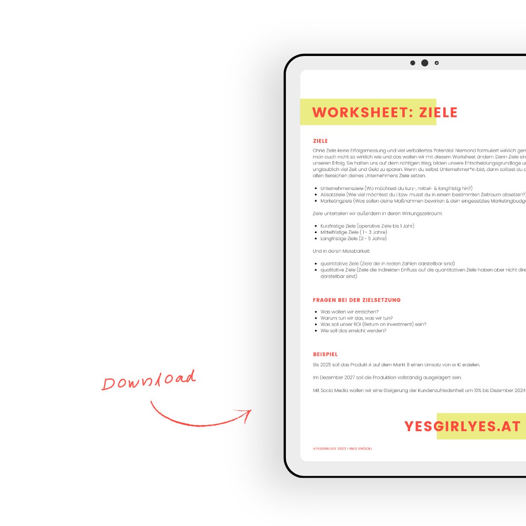 Worksheet, Download, Zielformulierung, Ziele, Yesgirlyes